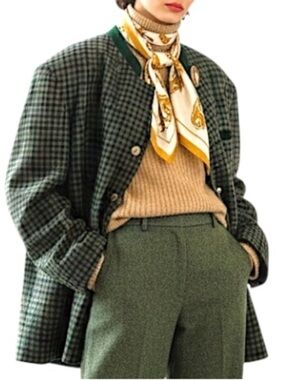 Vtg 80s 90s Lodenfrey pure wool green check boxy oversize Tyrol Trachten jacket